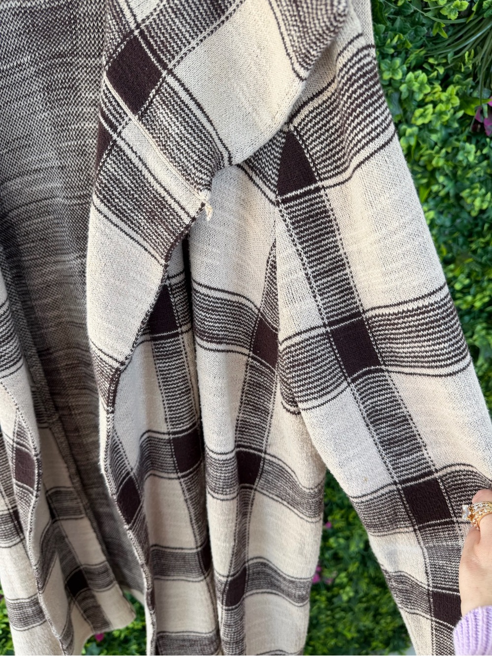 Lauren Ralph Lauren 100% Cotton Plaid Open Front Cardigan Coat 3X Brown Cream - Picture 4 of 7